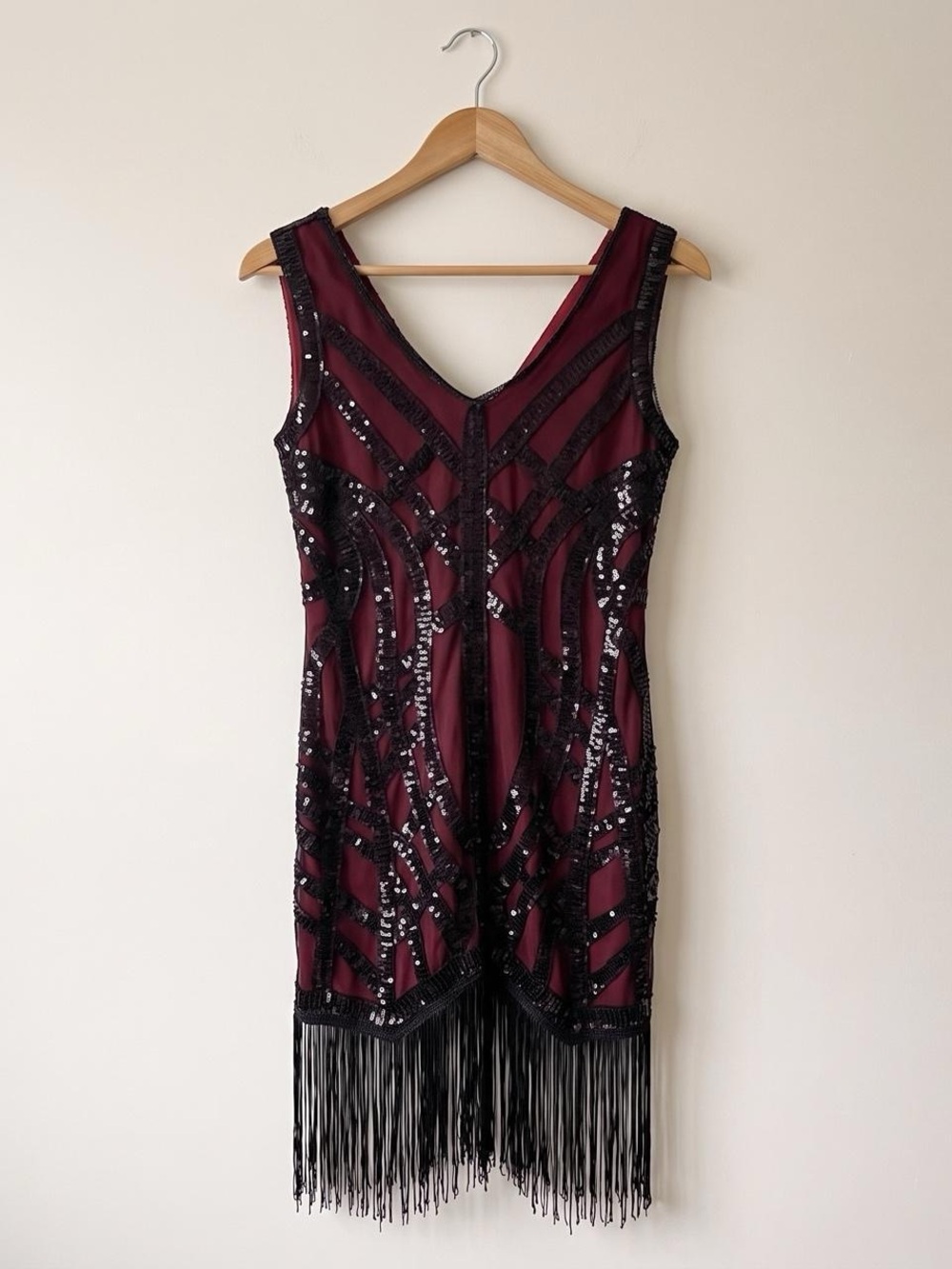 red black beaded fringe 1920s vibe dress size medium